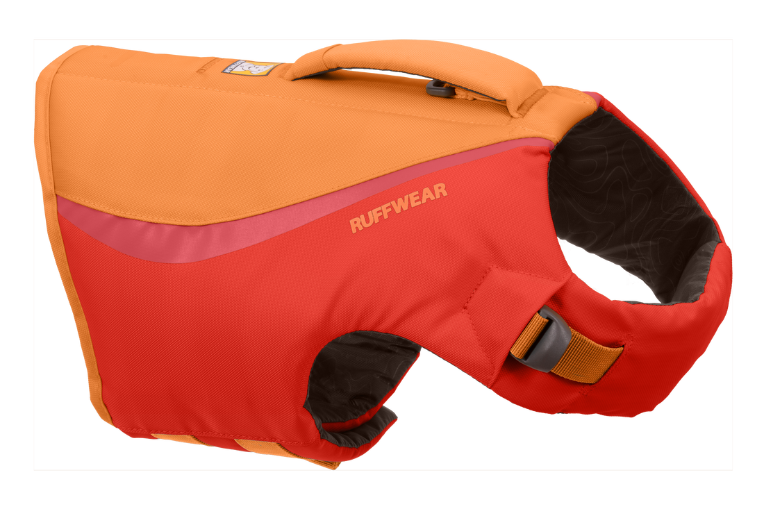 Life jacket - red with blue straps